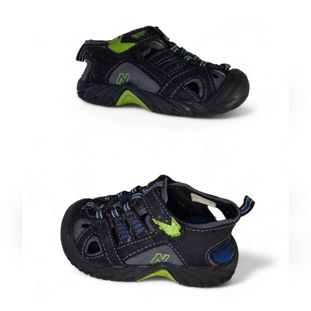 Nerf Baby Boys SZ 7 Hiking Sandals Hook & Loop Black Blue Neon Green Non Marking